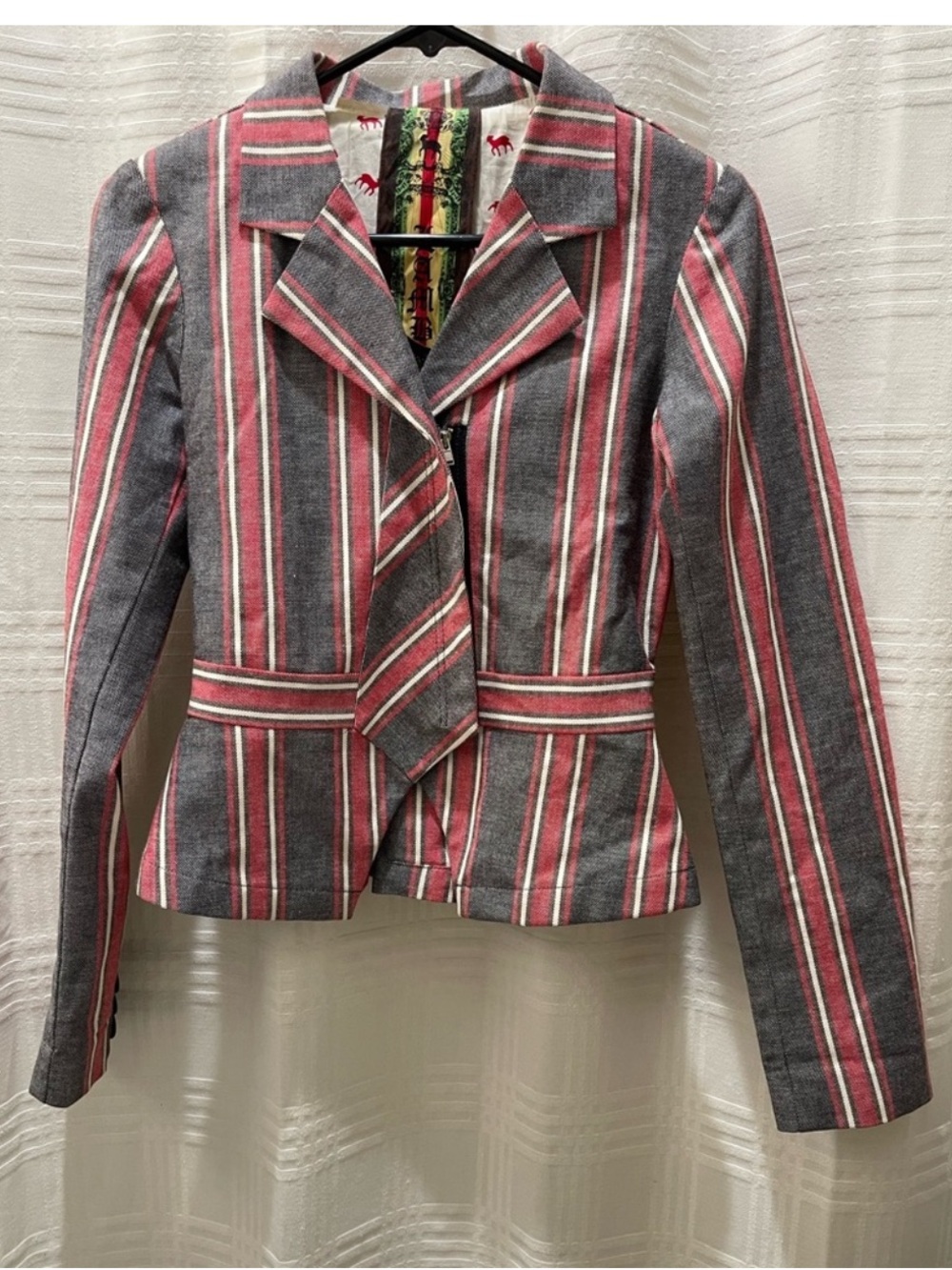 L.A.M.B. Striped Gray and Red Tailored Blazer Y2K business blazer Preppy cotton